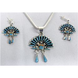 Zuni Petit Point Sun God Necklace & Earrings