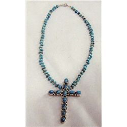 Navajo Cross Sterling Silver & Turquoise Necklace