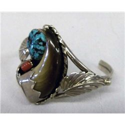 Navajo Bracelet, Sterling, Turquoise Coral & Claw