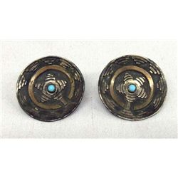 Navajo Sterling Silver Earrings, Basket Design