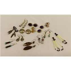 Sterling Silver & Stone Earrings, Collection of 13
