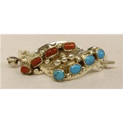 Navajo Sterling Turquoise & Coral Hair Holder