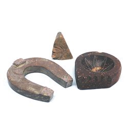 Pipestone Carvings Chief Head, Horseshoe and Bowl