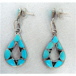 Zuni Turquoise Channel Inlay Pierced Earrings