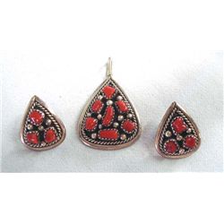Navajo Coral Earring and Pendant Set