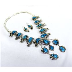 Squash Blossom Necklace & Earrings, German Silver