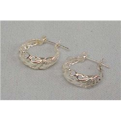 Mexican Silver Filagree Hoop Pierced Earrings