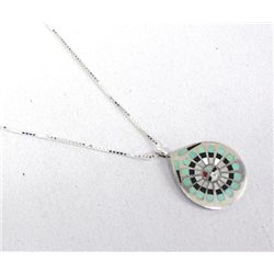 Vintage Zuni Sterling Turquoise Inlay Pendant