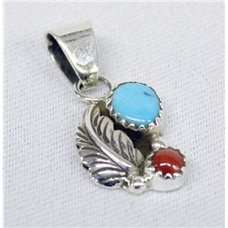 Navajo Sterling Turquoise Coral Pendant--Chavez