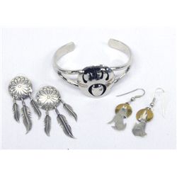 Navajo Nickel Silver Earrings & Bracelet