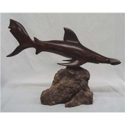 Ironwood Hammerhead Shark Carving on Wood Base