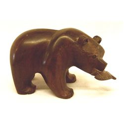 Carved Wooden Bear with Fish