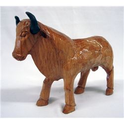 Hand Carved Wooden Bull