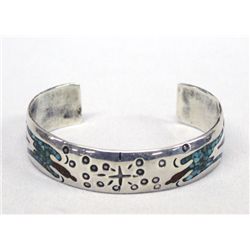 Zuni Turquoise Coral Chip Inlay Bracelet