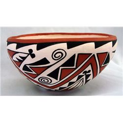 Acoma Polychrome Bowl painted by artist L Riley