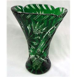 Czechoslavakian Green Cut Glass Crystal Vase