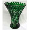 Image 1 : Czechoslavakian Green Cut Glass Crystal Vase