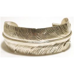 Navajo Sterling Silver Feather Cuff Bracelet - Virgil Reader