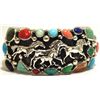 Image 1 : Navajo Multi-Stone Sterling Silver Horses Cuff Bracelet - Shakey