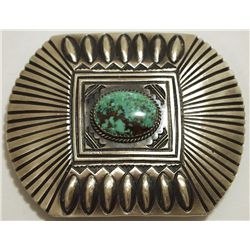 Old Pawn Navajo Stormy Mountain Turquoise Sterling Silver Buckle - Martha Cayatine