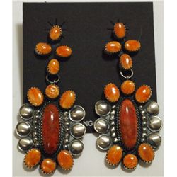 Navajo Orange Spiny Oyster Sterling Silver Earrings - Albert J Brown