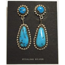 Old Pawn Zuni Sleeping Beauty Turquoise Sterling Silver Earrings - Robert & Bernice Leekya