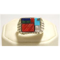 Navajo Multi-Stone Inlay Sterling Silver Men's Ring - Ray Jack