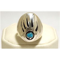 Navajo Turquoise Sterling Silver Bear Paw Men's Ring - Rose Ann Silago