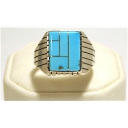 Navajo Turquoise Inlay Sterling Silver Men's Ring - Ray Jack