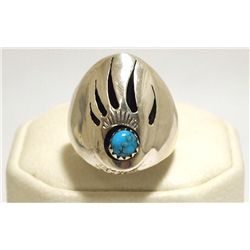 Navajo Turquoise Sterling Silver Bear Paw Men's Ring - Rose Ann Silago
