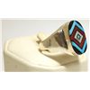 Image 2 : Zuni Multi-Stone Inlay Sterling Silver Men's Ring - V Vacit