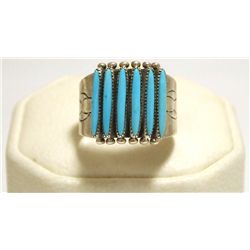 Zuni Turquoise Sterling Silver Men's Ring - Shirley Quam