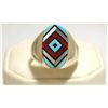 Image 1 : Zuni Multi-Stone Inlay Sterling Silver Men's Ring - V Vacit