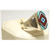 Image 2 : Zuni Multi-Stone Inlay Sterling Silver Men's Ring - V Vacit