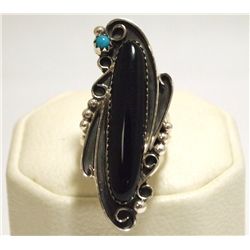 Navajo Onyx & Turquoise Sterling Silver Women's Ring - Yazzie