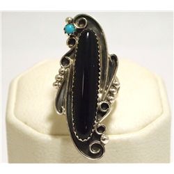 Navajo Onyx & Turquoise Sterling Silver Women's Ring - Yazzie