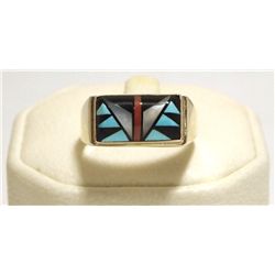 Navajo Multi-Stone Inlay Sterling Silver Men's Ring - Sam Begay
