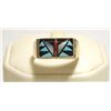 Image 1 : Navajo Multi-Stone Inlay Sterling Silver Men's Ring - Sam Begay