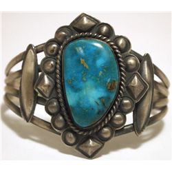 Old Pawn Navajo Morenci Turquoise Sterling Silver Cuff Bracelet - Henry Sam