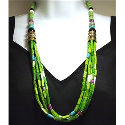 Navajo Gaspeite & Multi-Stone 6-Strand Sterling Silver Necklace - Tommy Singer