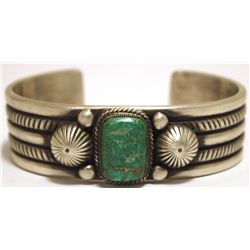 Old Pawn Navajo Mountain Turquoise Sterling Silver Cuff Bracelet - Calvin Martinez
