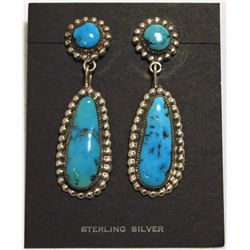 Old Pawn Zuni Sleeping Beauty Turquoise Sterling Silver Earrings - Robert & Bernice Leekya