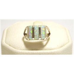 Zuni White/Pink Opal Inlay Sterling Silver Women's Ring - Cheryl Siutza