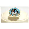 Image 1 : Zuni Multi-Stone Inlay Sun Face Sterling Silver Women's Ring - Emma Romancito