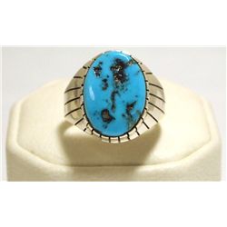 Navajo Sleeping Beauty Turquoise Sterling Silver Men's Ring - Ray Jack