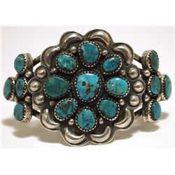 Old Pawn Navajo Morenci Turquoise Sterling Silver Cuff Bracelet - Henry Sam