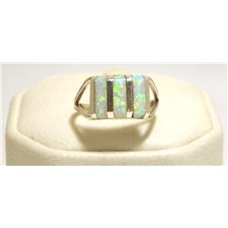 Zuni White/Pink Opal Inlay Sterling Silver Women's Ring - Cheryl Siutza