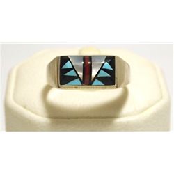 Navajo Multi-Stone Inlay Sterling Silver Men's Ring - Sam Begay
