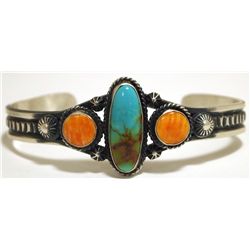 Navajo Spiny Oyster & Turquoise Sterling Silver Cuff Bracelet - ELB