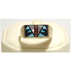 Navajo Multi-Stone Inlay Sterling Silver Men's Ring - Sam Begay